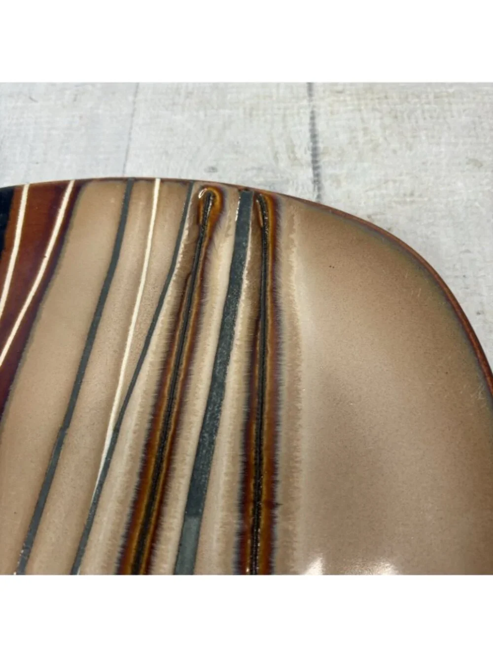 Home Trends BAZAAR BROWN Stoneware Square Stripe Coupe Lunch Salad Plate Set 2